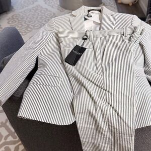 Ralph Lauren Striped Two-Piece Blazer and Pants Set - muted blue stripes.